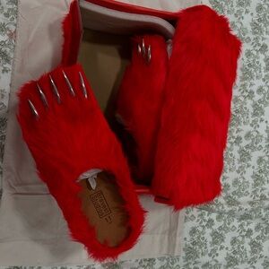 Bravest Studios Red Furry Claw Sandals